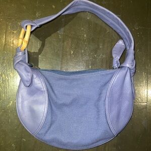 Lancel Paris Hobo Blue Leather Canvas Bamboo Ring Medium Shoulder bag.